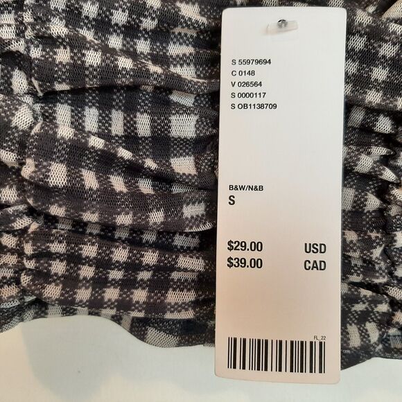 NWT S Urban Outfitters B&W Gingham Plaid Cami Crop Top w/ Ruching Small Sm black - Picture 3 of 9